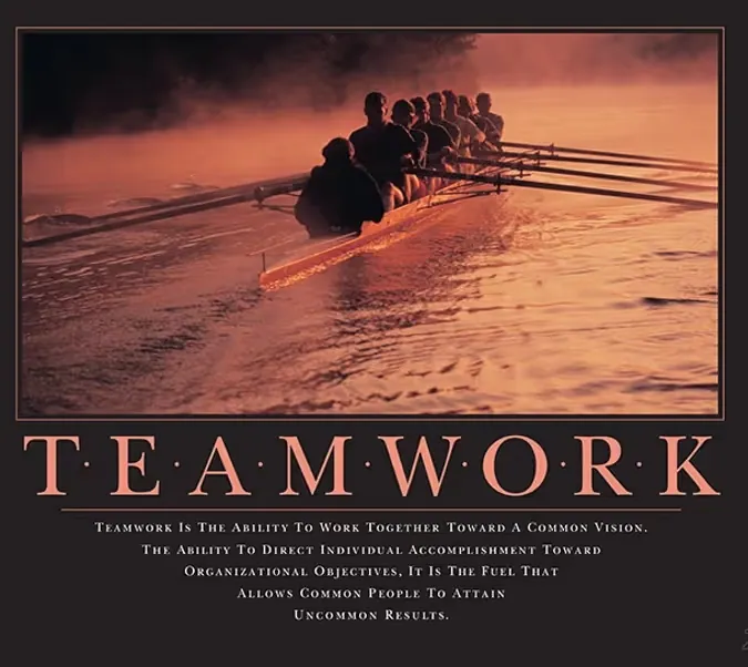90s style aspirational teamwork poster