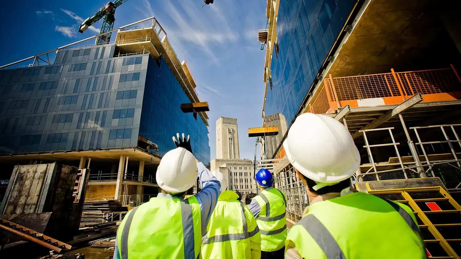 UK construction site with workers