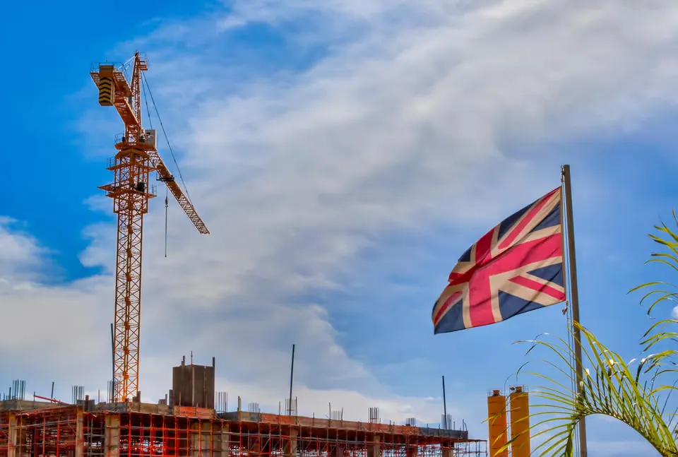 UK construction site and flag